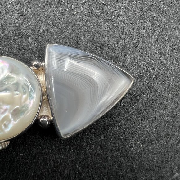 Sajen Moon Goddess Pendant Sterling Silver Carved Mother of Pearl and Agate 1.8" - Picture 10 of 13